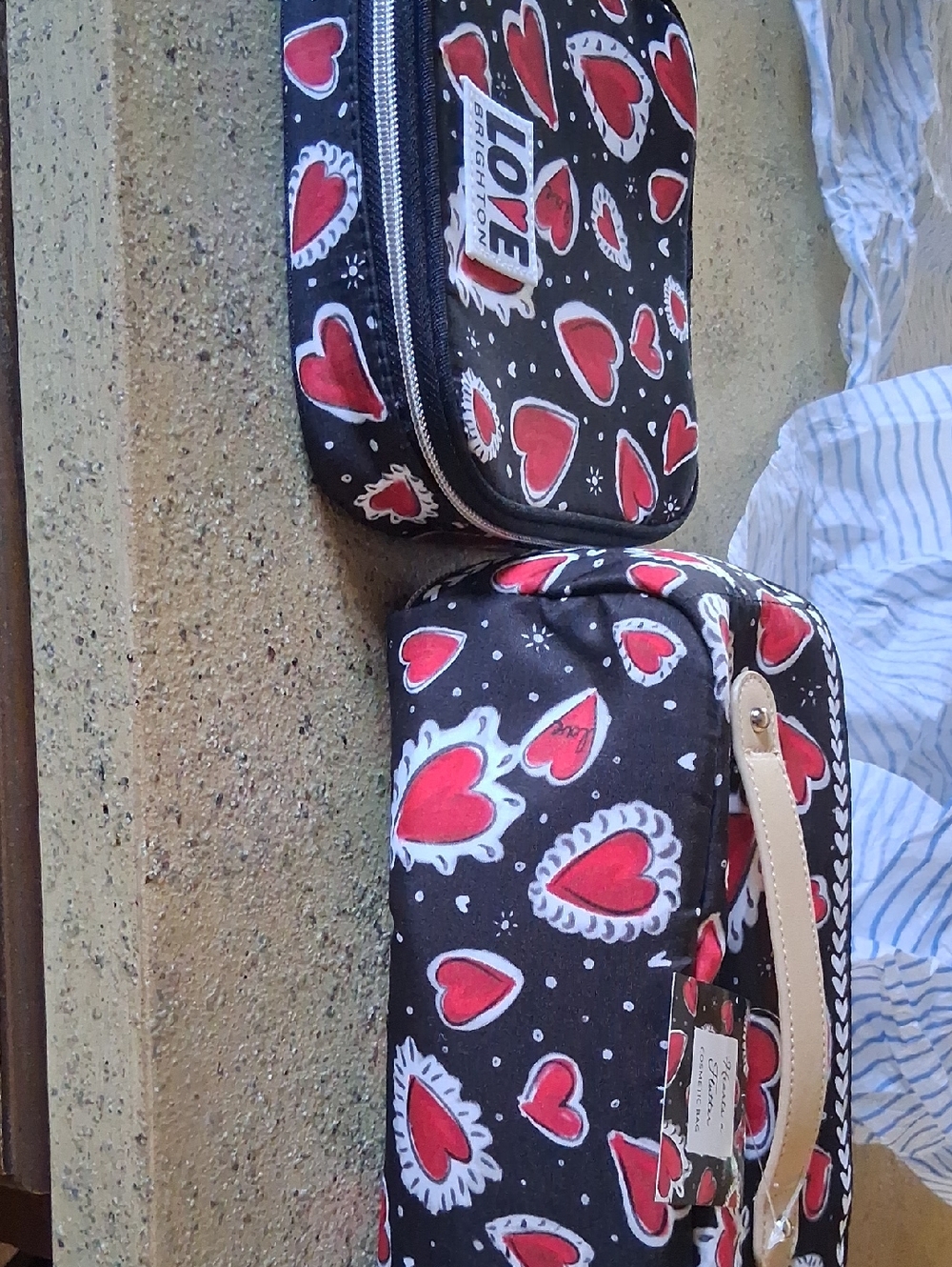 Brighton Black and Red Heart Pattern Cosmetic Bag Set
